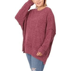 ZENANA Women's Plus Size Drop-Shoulder Crewneck Sweater 1X